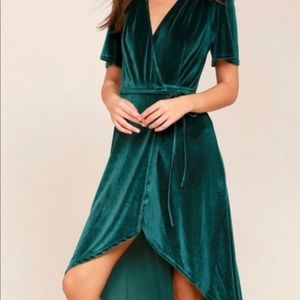 Green velvet low high dress